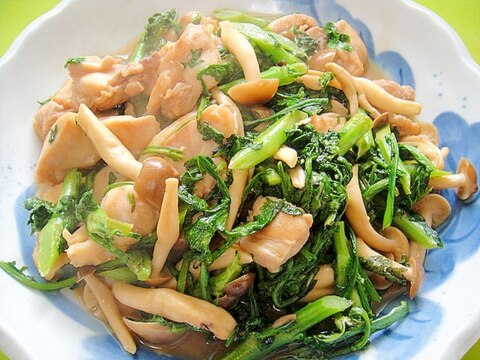 鶏肉と春菊の醤油炒め